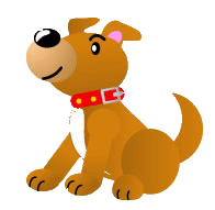 赤い首輪をつけてお座りしている茶色い犬のイラスト