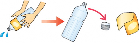 ペットボトルを水洗いし、ラベルとキャップを外しているイラスト
