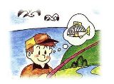 海に魚釣りに来ている人のイラスト