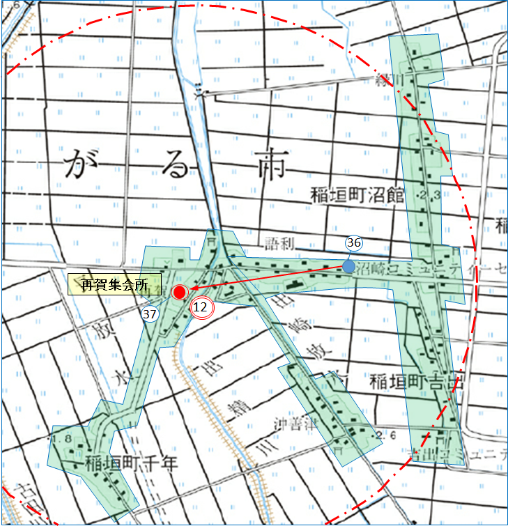 第12投票所再賀集会所の位置を示した地図