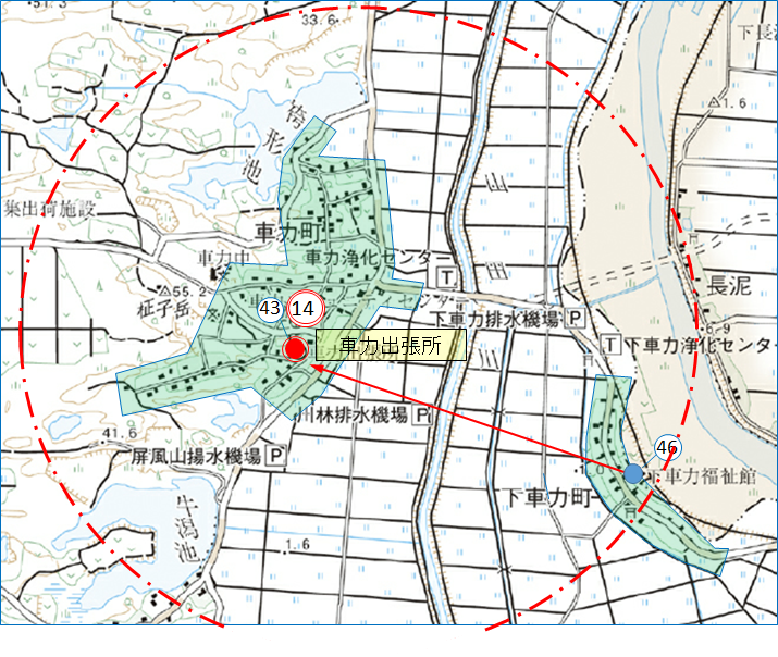 第14投票所車力出張所の位置を示した地図