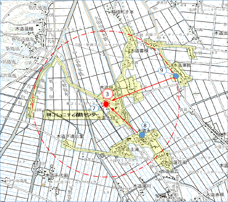 第3投票所林コミュニティ消防センターの位置を示した地図