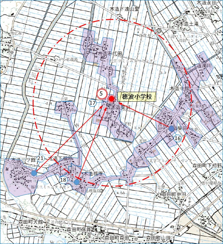 第5投票所穂波小学校の位置を示した地図