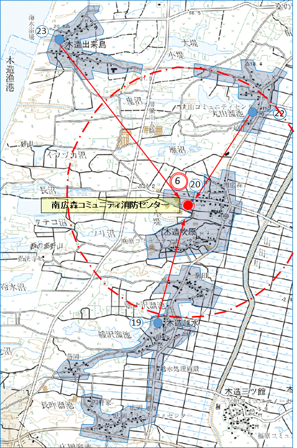 第6投票所南広森コミュニティ消防センターの位置を示した地図