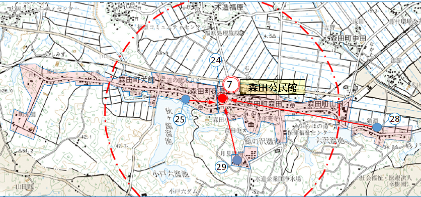 第7投票所森田公民館の位置を示した地図