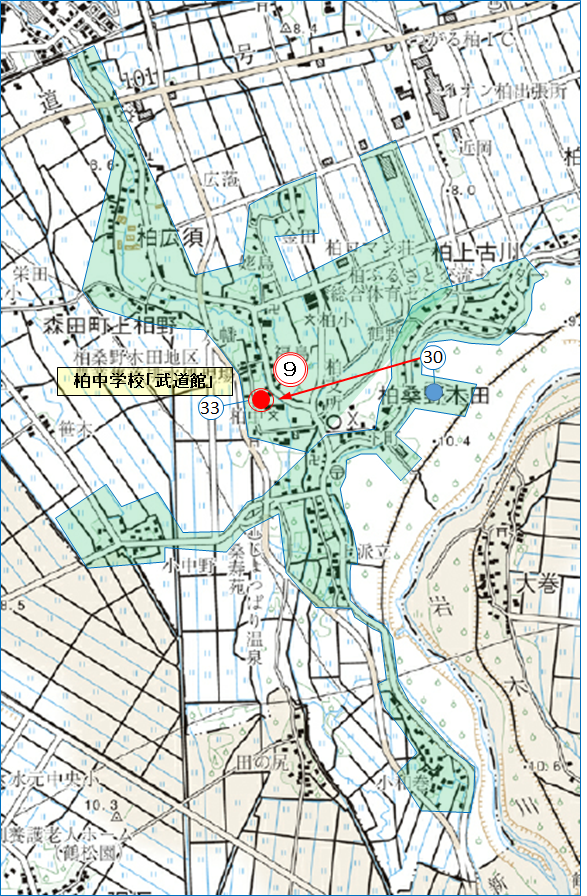 第9投票所柏中学校「武道館」の位置を示した地図