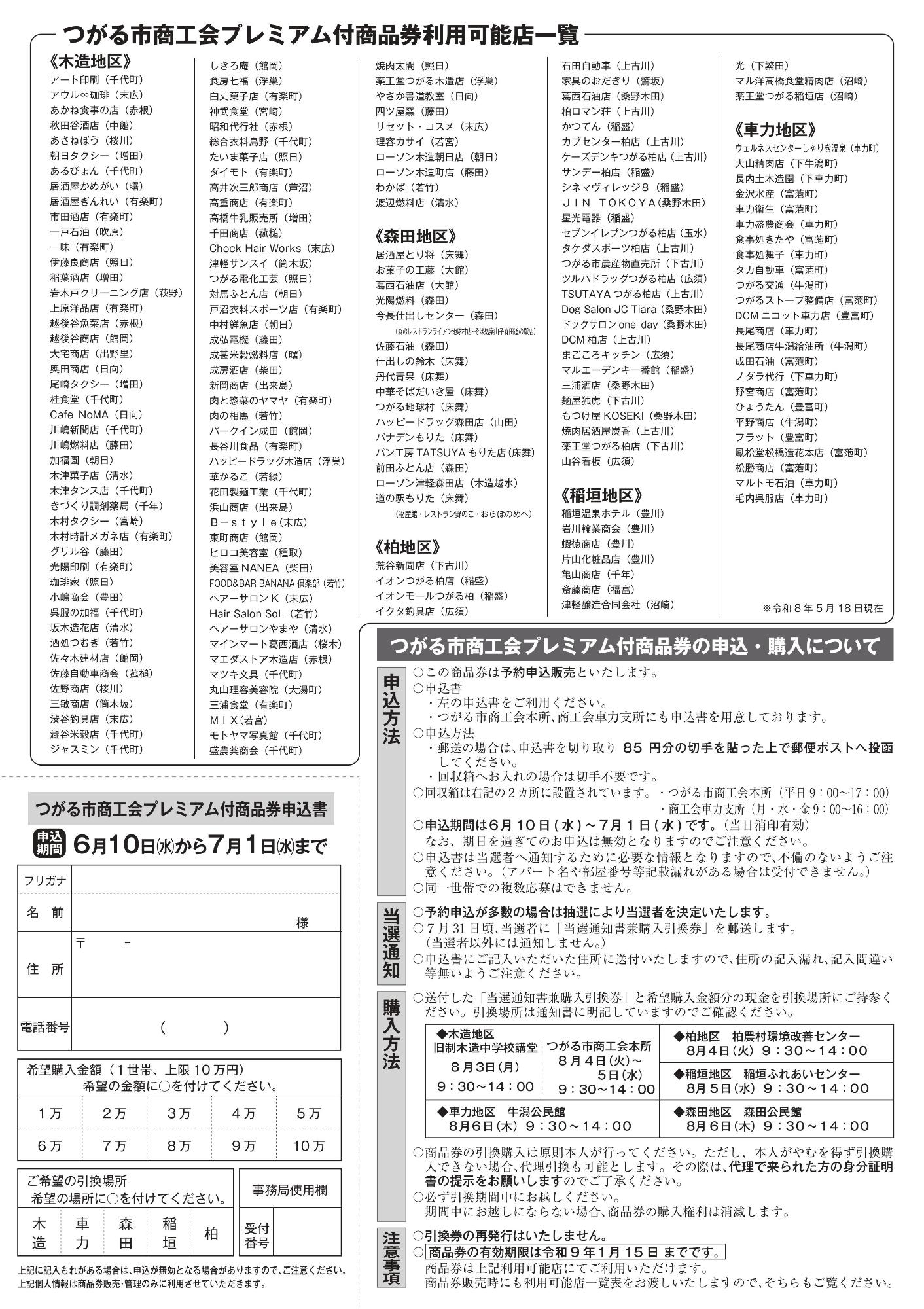 プレミアム付商品券チラシ(裏面)
