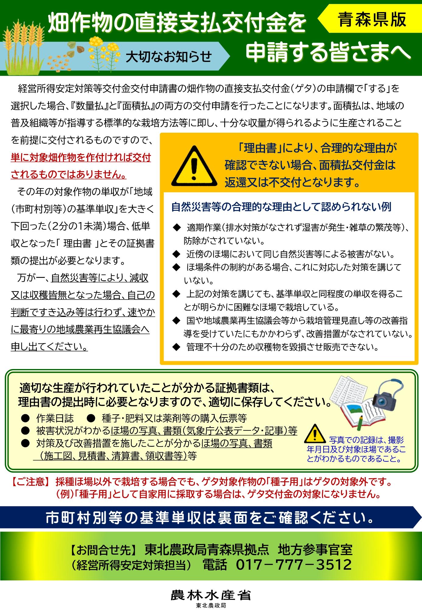 畑作物の直接支払交付金を申請する皆さまへ